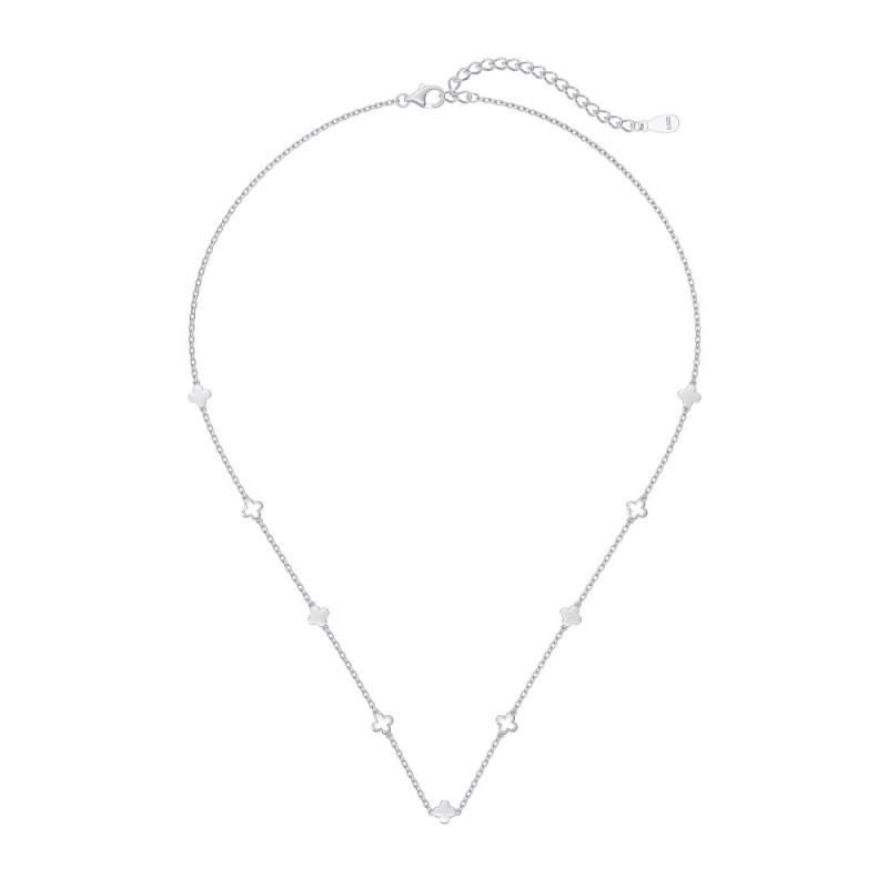 Colier din argint S925 cu trifoi cu patru foi decupat, finisaj lucios, lanț în formă de O