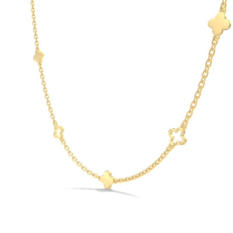 Colier din argint S925 cu trifoi cu patru foi decupat, finisaj lucios, lanț în formă de O