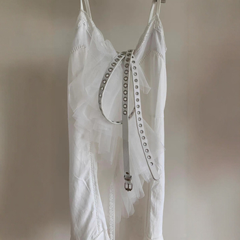 Curea punk cu cataramă metalică și nituri, două straturi subțire PU, închidere cu știft, stil Y2K