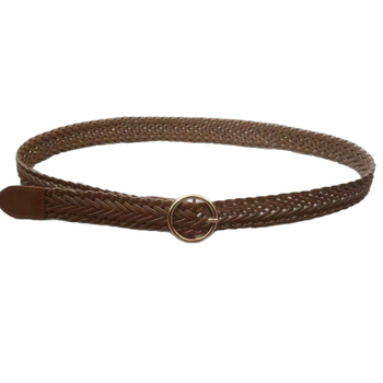 Centură împletită pentru rochie, cataramă rotundă cu știft, stil retro coreean, PU material, cataramă din aliaj de aluminiu, lățime 2-4 cm, placare electrolitică și tricot manual