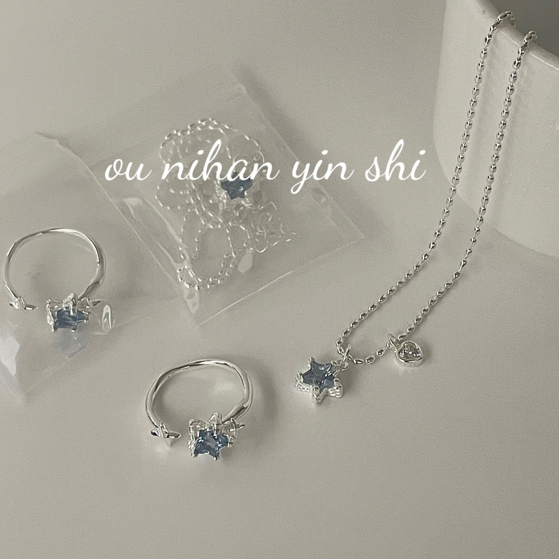 Ouni Han 925-srebrna geometrijska ogrlica s križnim lancem i privjeskom cirkon zvijezde (H1812-H1813)