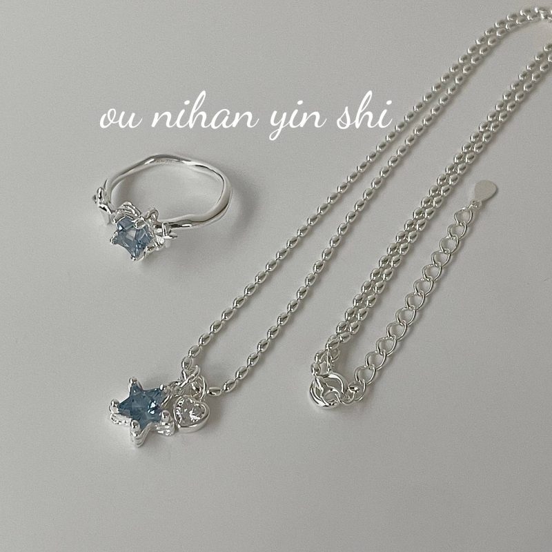 Ouni Han 925-srebrna geometrijska ogrlica s križnim lancem i privjeskom cirkon zvijezde (H1812-H1813)