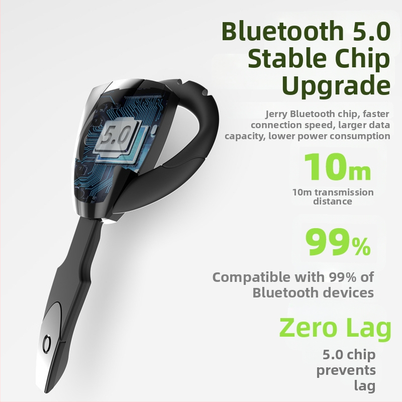 Juhtmevaba Bluetooth-kõrvaklapp kõrva kinnitusega mängudeks ja autosõiduks – 10 m ulatus, IPX6 veekindlus, Bluetooth 5.0, üle 8 tunni tööaeg