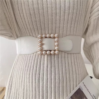 Brățară în stil european și american cu perle, talie elastică și cataramă decorativă; piele artificială, cataramă din aliaj, închidere cu știft, lățime peste 4 cm, origine Jinhua