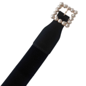 Brățară în stil european și american cu perle, talie elastică și cataramă decorativă; piele artificială, cataramă din aliaj, închidere cu știft, lățime peste 4 cm, origine Jinhua