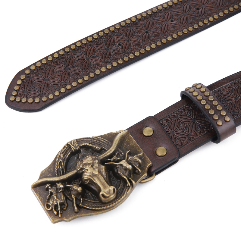 Curea din piele PU cu cataramă din aliaj, închidere cu placă, lățime 2-4 cm, stil retro vintage, design reliefat