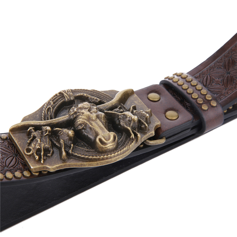 Curea din piele PU cu cataramă din aliaj, închidere cu placă, lățime 2-4 cm, stil retro vintage, design reliefat