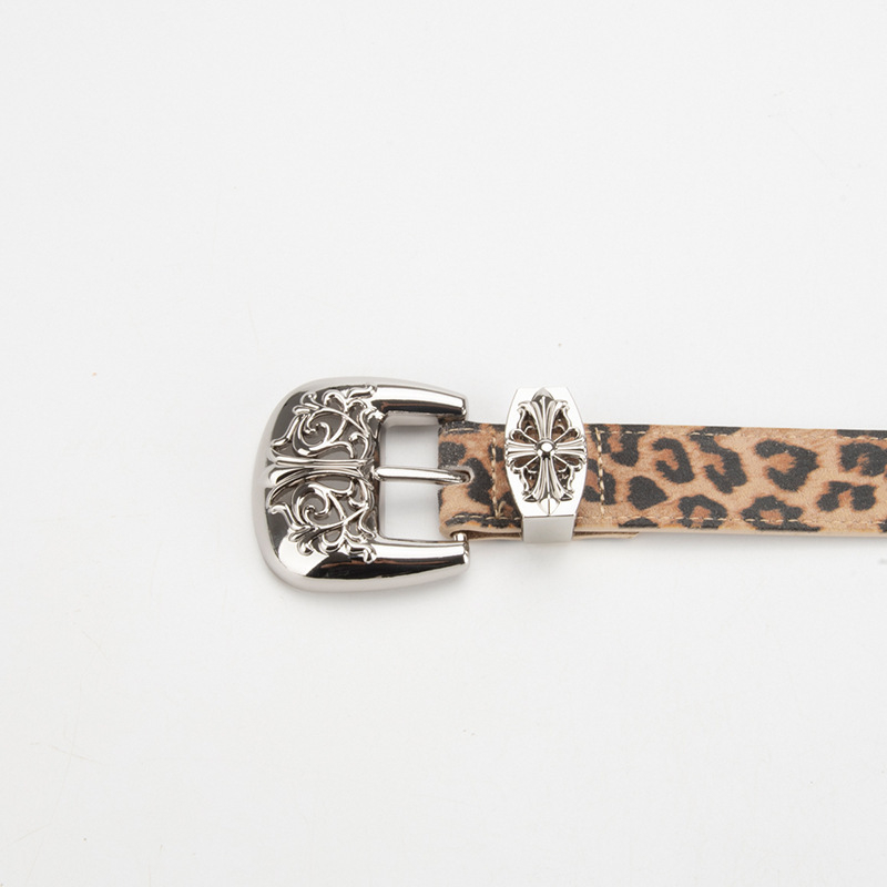 Centură de talie din piele naturală, imprimeu leopard, piele de vițel dublu strat, cataramă din aliaj, închidere cu pin, finisaj electroplatinat