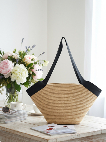 Geantă Tote Milia din sfoară de bumbac, stil Ins, minimalism urban, fără căptușeală, formă orizontală pătrată, cataramă H