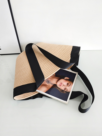 Geantă Tote Milia din sfoară de bumbac, stil Ins, minimalism urban, fără căptușeală, formă orizontală pătrată, cataramă H