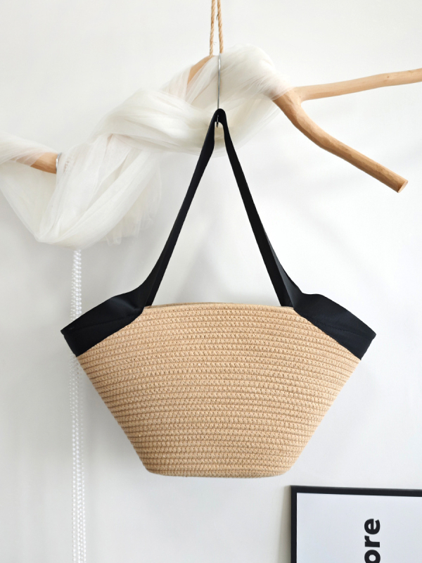 Geantă Tote Milia din sfoară de bumbac, stil Ins, minimalism urban, fără căptușeală, formă orizontală pătrată, cataramă H