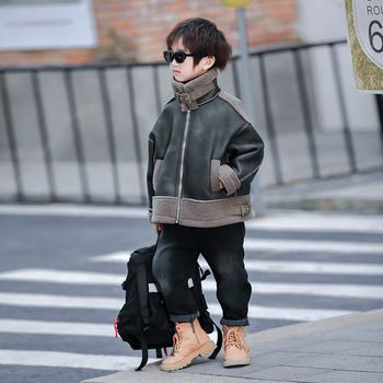 Zēniem PU ādas jaka ar flīsa odai, rāvējslēdzējs, rudens sezonai