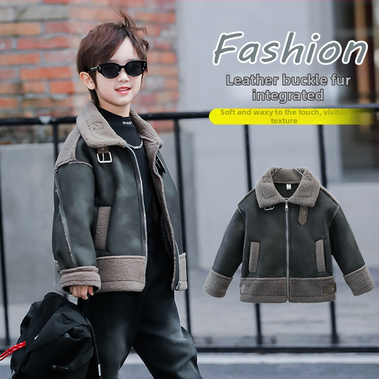 Zēniem PU ādas jaka ar flīsa odai, rāvējslēdzējs, rudens sezonai