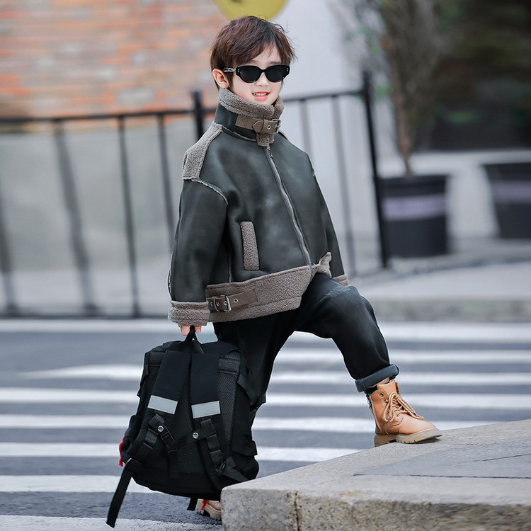 Zēniem PU ādas jaka ar flīsa odai, rāvējslēdzējs, rudens sezonai