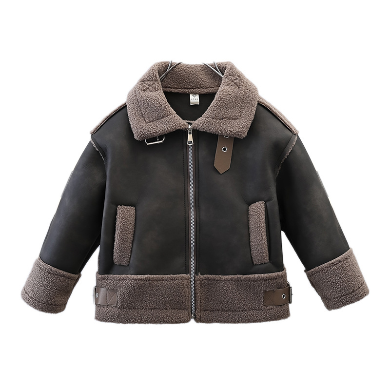 Zēniem PU ādas jaka ar flīsa odai, rāvējslēdzējs, rudens sezonai
