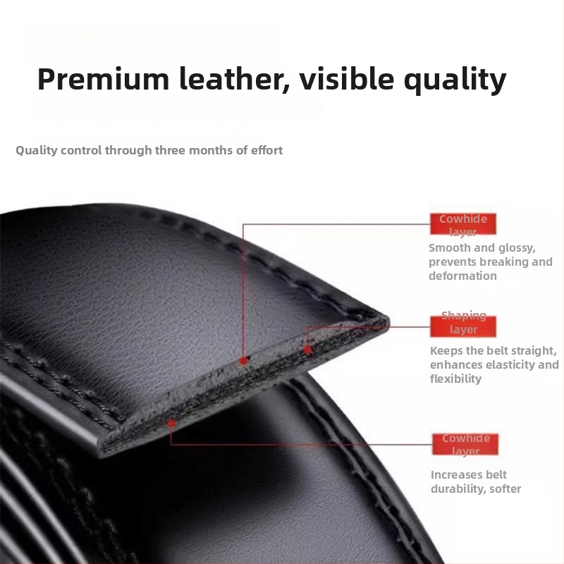 Curea pentru bărbați cu cataramă automată din piele naturală — piele split, cataramă din aliaj, model lychee cusut, finisaj electroplacat