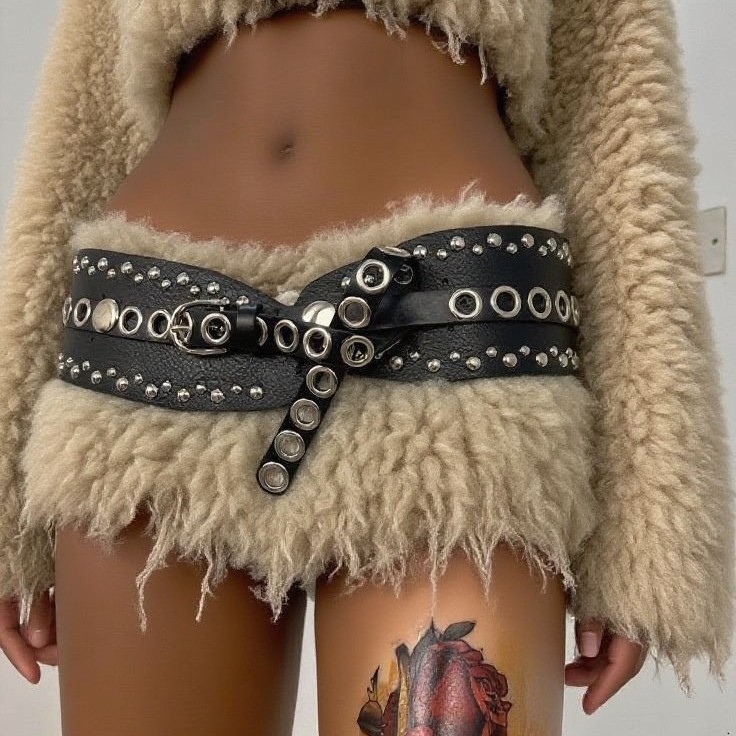 Centură lată din PU cu studuri și design decupat, cataramă cu pin, Demon Feeling – design original (Material: PU piele; Material cataramă: PU/imitație de piele; Închidere: cataramă cu pin; Lățime: >4 cm)