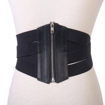 Centură de talie elastică ultra-lată cu curele încrucișate, din piele sintetică, stil all-match, personalizabil