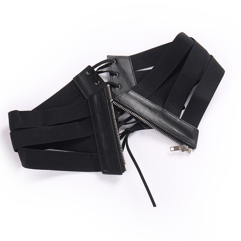 Centură de talie elastică ultra-lată cu curele încrucișate, din piele sintetică, stil all-match, personalizabil