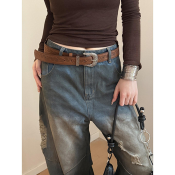 Ženski široki kaiš s kopčom od cinka, vintage američki retro stil, PU materijal, reljefna površina