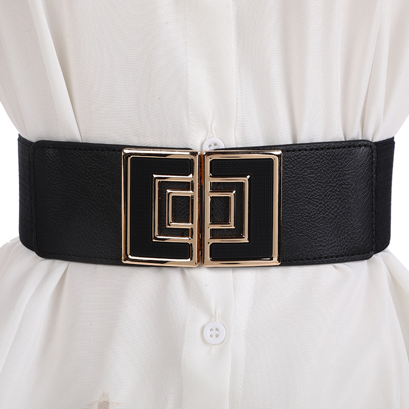 Curea de talie elastică, lată, cu cataramă din metal — buclă simplă, pentru toate sezoanele