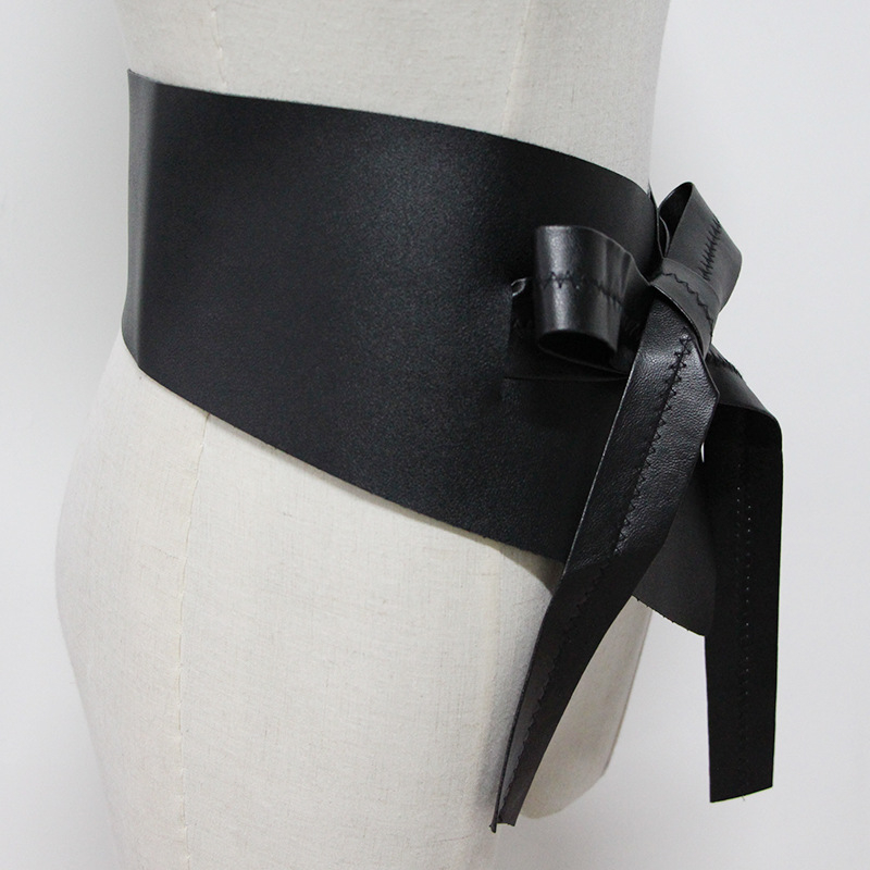 Curea largă pentru femei din piele artificială PU, cataramă PU, nod asimetric în formă de fundă, lățime peste 4 cm, model toamnă 2025