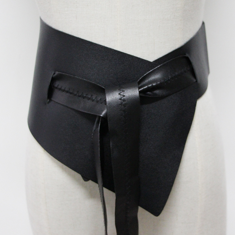 Curea largă pentru femei din piele artificială PU, cataramă PU, nod asimetric în formă de fundă, lățime peste 4 cm, model toamnă 2025