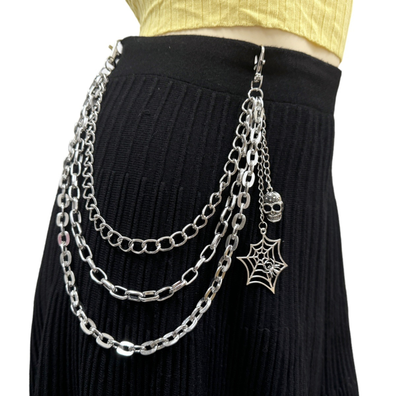 Colier de talie din metal cu motív craniu și pânză de păianjen, stil punk, pentru femei, personalizabil după desene și mostre