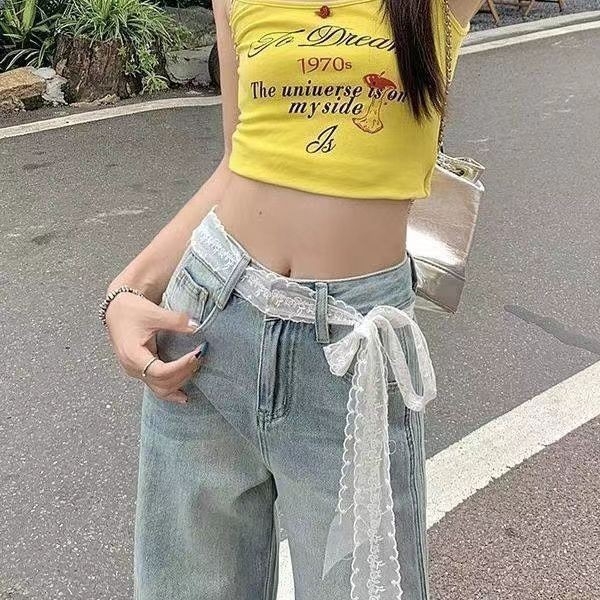 Curea cu funda din dantelă cu flori pentru femei, material textil, închidere cu cârlig, stil dulce