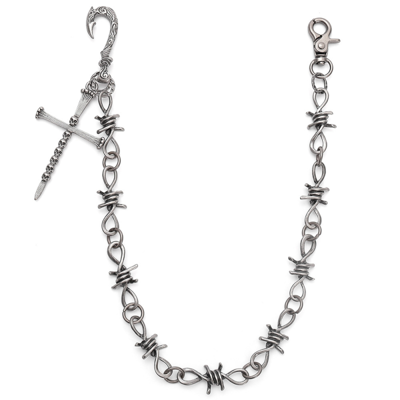 Lanț de talie Punk gotic cu cruce și craniu, metal, unisex (material: metal; stil: Punk; gen: Unisex)