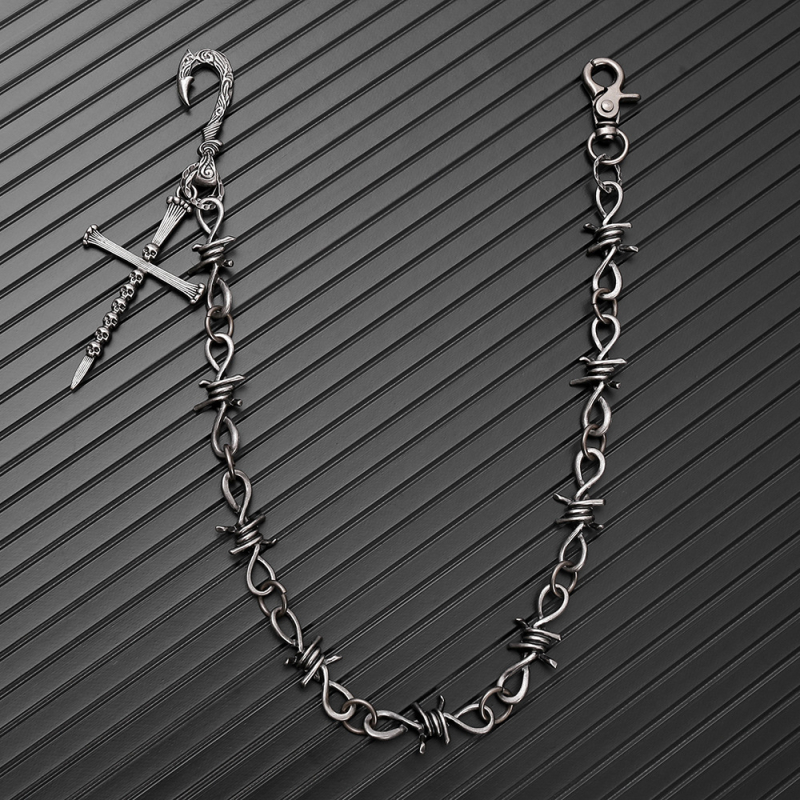 Lanț de talie Punk gotic cu cruce și craniu, metal, unisex (material: metal; stil: Punk; gen: Unisex)