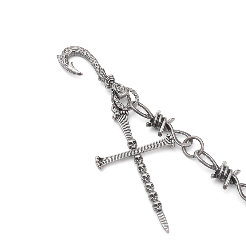 Lanț de talie Punk gotic cu cruce și craniu, metal, unisex (material: metal; stil: Punk; gen: Unisex)