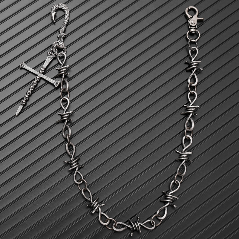Lanț de talie Punk gotic cu cruce și craniu, metal, unisex (material: metal; stil: Punk; gen: Unisex)