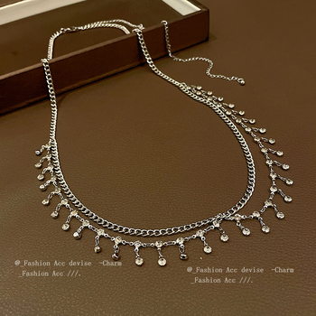 Lanț talie cu ciucuri, design metal dublu strat, stil vânt rece; material: metal; cercuri curelei: multiple; lungime: 80–100 cm; lățime: 4,4 cm