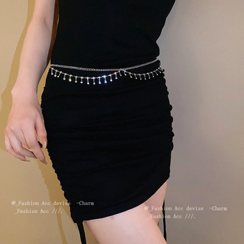 Lanț talie cu ciucuri, design metal dublu strat, stil vânt rece; material: metal; cercuri curelei: multiple; lungime: 80–100 cm; lățime: 4,4 cm