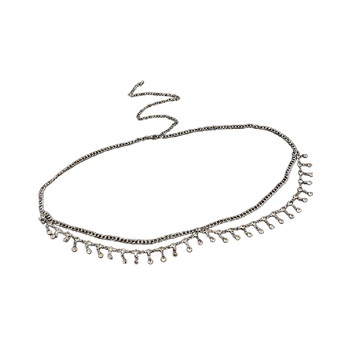 Lanț talie cu ciucuri, design metal dublu strat, stil vânt rece; material: metal; cercuri curelei: multiple; lungime: 80–100 cm; lățime: 4,4 cm