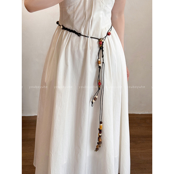 Pojas za struk s perlama u etno stilu, za žene, duljina 100 cm, plastični materijal, jednostruki petlja, pogodno za sve sezone