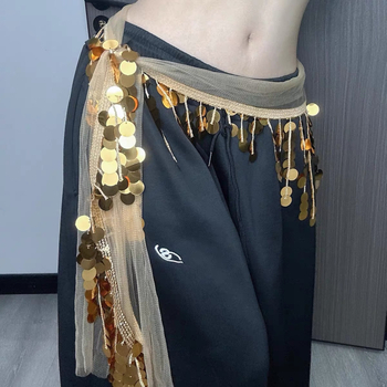 Pojas za struk s kristalnim šljokicama i resicama za jazz/K-pop/hip-hop ples – unisex, odrasli, tkanina, proljeće 2025