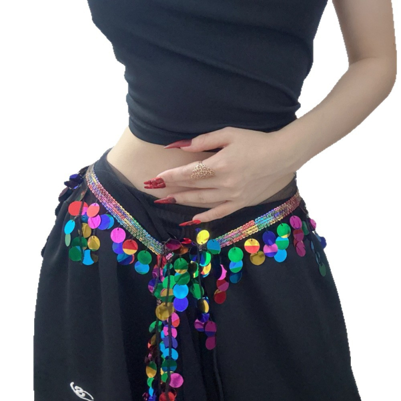 Pojas za struk s kristalnim šljokicama i resicama za jazz/K-pop/hip-hop ples – unisex, odrasli, tkanina, proljeće 2025
