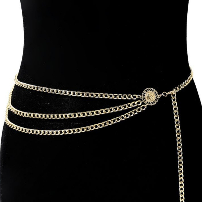 Metalni lanac za struk, duljina 100 cm, širina 1 cm, s više prstenova, svestran unisex dodatak