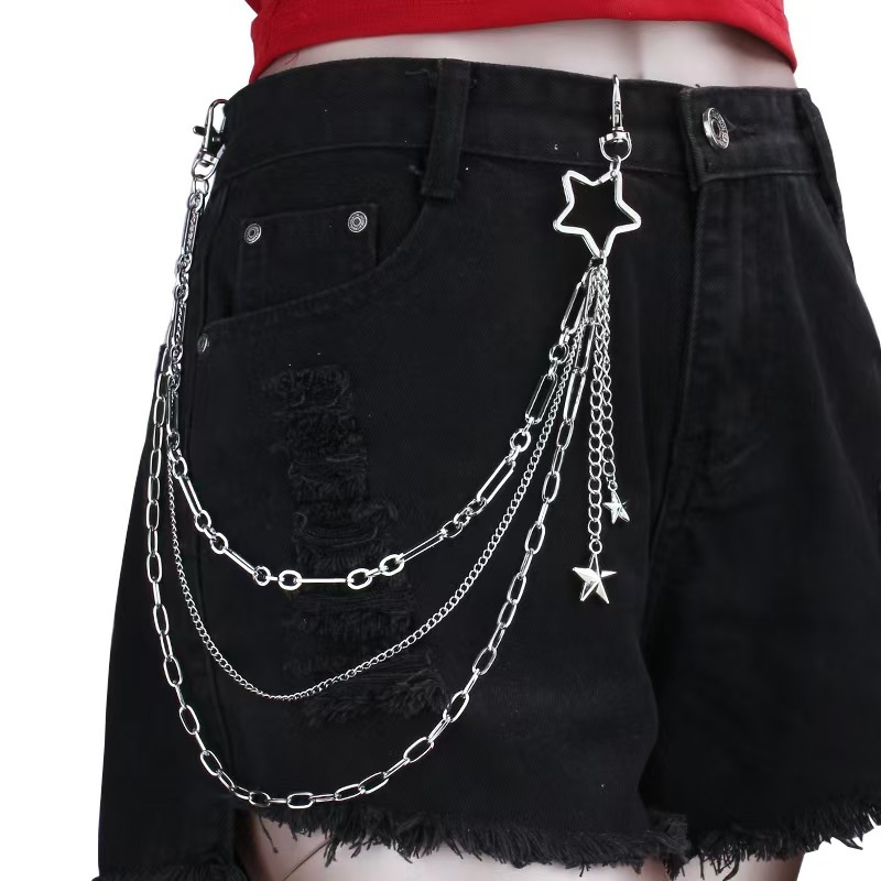 Metalni pojasni lanac s višeslojnim zvjezdanim dizajnom, punk/hip-hop stil, prilagodljiv