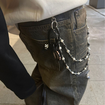 Bedreni lanac s dvostrukim slojem kockica i perlica, metal, unisex, mladih, proljeće 2025
