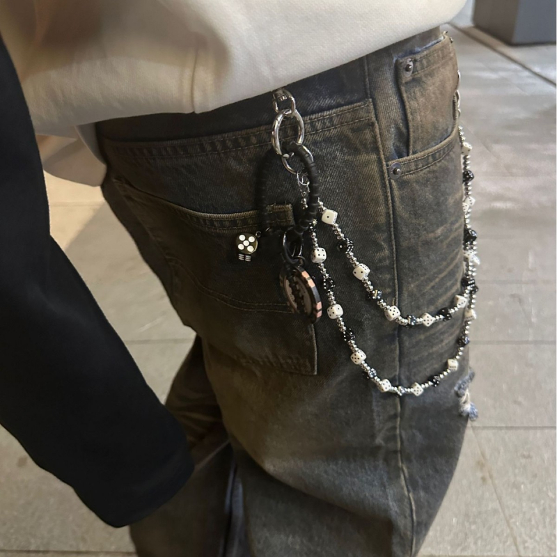 Bedreni lanac s dvostrukim slojem kockica i perlica, metal, unisex, mladih, proljeće 2025