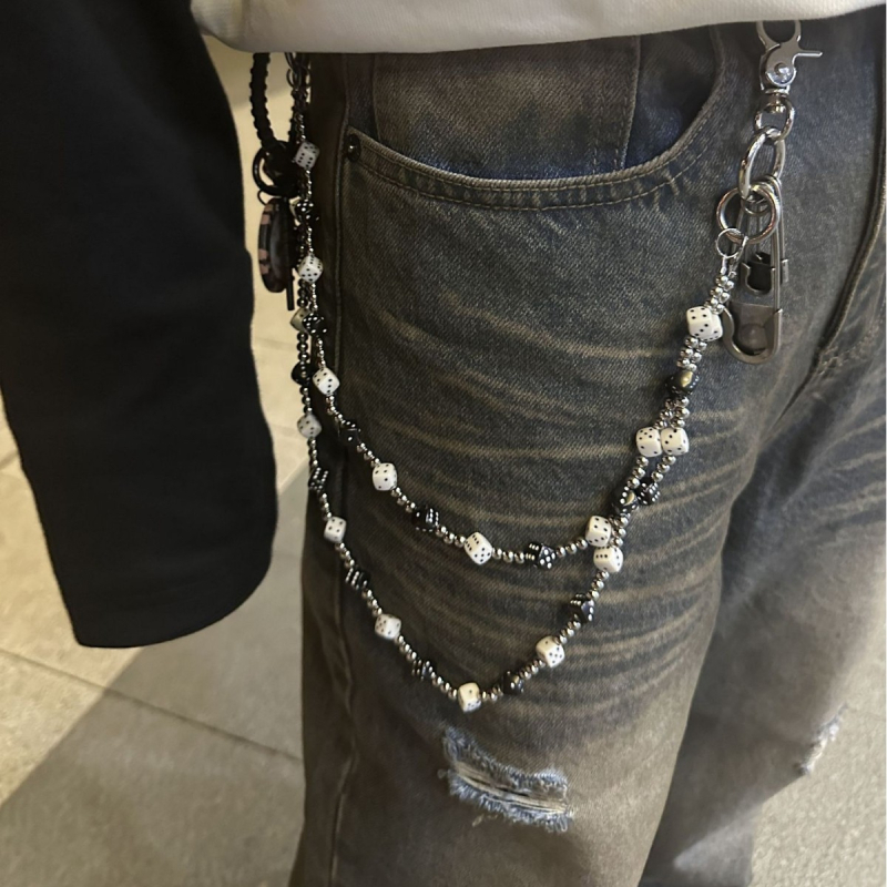 Bedreni lanac s dvostrukim slojem kockica i perlica, metal, unisex, mladih, proljeće 2025
