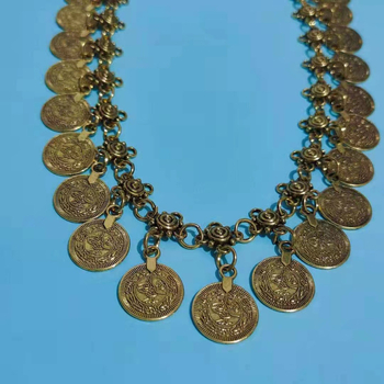 Ζώνη μέσης με στρογυλά κρεμαστά νομίσματα, μέταλλο, εθνοτικό στυλ, μήκος 105 cm
