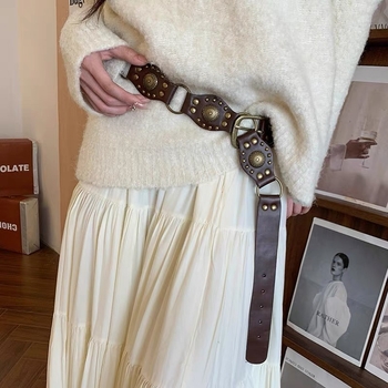 Strukovni lanac za žene, umjetna koža, dužina 110 cm, širina 2,5 cm, dizajn s jednom petljom, ležerni stil