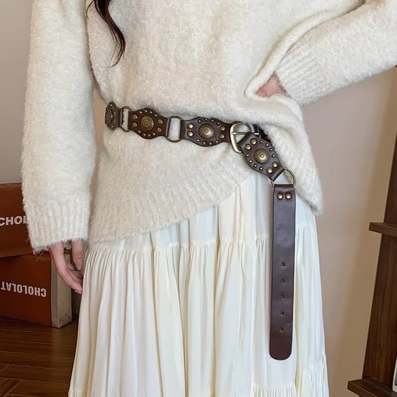 Strukovni lanac za žene, umjetna koža, dužina 110 cm, širina 2,5 cm, dizajn s jednom petljom, ležerni stil