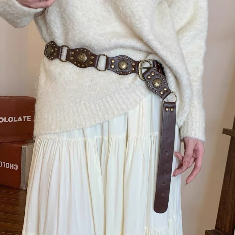 Strukovni lanac za žene, umjetna koža, dužina 110 cm, širina 2,5 cm, dizajn s jednom petljom, ležerni stil