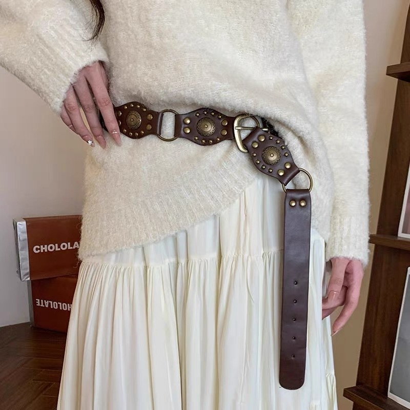 Strukovni lanac za žene, umjetna koža, dužina 110 cm, širina 2,5 cm, dizajn s jednom petljom, ležerni stil