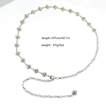 Yanwo kaiš za struk - cvjetni rhinestones, metalni, svestran stil, duljina 115 cm, širina 53
